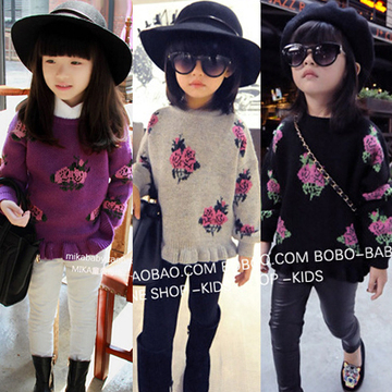 韩国女童低领毛衣套头 女童百搭毛衣2015冬装5岁宝宝衣服 打底紫