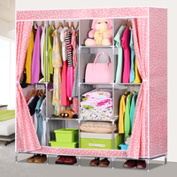 简易储物柜子组装衣物大号衣服收纳柜衣橱粉红色布艺衣架衣柜女生