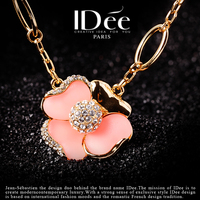 正品法国IDee首饰品 18K镀金镶钻 粉嫩迷人 亮丽精致花朵项链