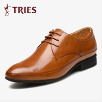TRiES/才子男鞋新款英伦商务正装皮鞋男真皮尖头系带青年休闲鞋子