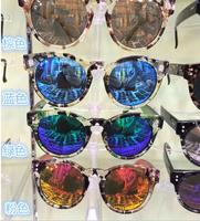 韩国进口时尚华丽前卫豹纹彩膜圆形反光镜片镜面女墨镜太阳镜新潮
