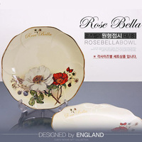 韩国进口玫瑰蓓蕾Rose Bella陶瓷金边圆盘浅盘果盘茶点盘正品承诺