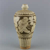 宋磁州窑白釉雕刻婴戏纹梅瓶 做旧仿宋代出土古瓷器 收藏古玩古董