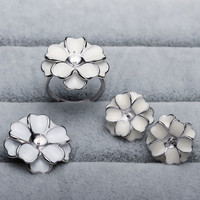 DIY配件 天然珍珠戒托 S925纯银花朵三件套 活动指环 开口戒 空托