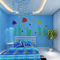 创意海底世界3d亚克力立体墙贴 卡通海洋鱼儿童房幼儿园装饰贴纸