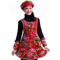 纯棉工作套装  花布短套袖+帽子+韩版围裙  传统美食工作围腰