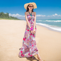 海边度假必备 沙滩裙夏季高腰显瘦连衣裙吊带波西米亚印花长裙绵