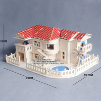益智木制建筑房子模型 智力手工3D拼装别墅小屋模型玩具 海滨别墅