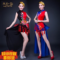 中国风民族舞扇子舞古筝现代舞古典舞蹈演出服装旗袍表演服打鼓服
