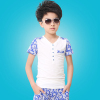 2015新款夏季套装 男童青花瓷两件套 民族风T恤+短裤 潮童两件套