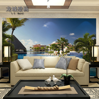 3d酒店海景风景大型壁画 海滩别墅 现代建筑壁纸沙发背景墙布墙纸