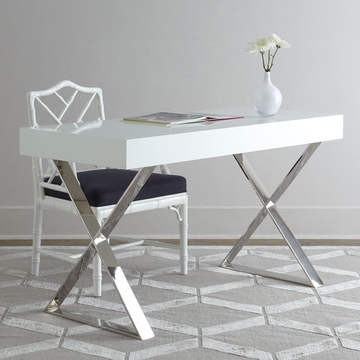 白色实木桌北欧钢琴烤漆书桌电脑桌不锈钢玄关台设计师家具办公桌