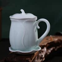 景德镇陶瓷茶杯带盖青瓷情侣水杯青花瓷器会议礼品办公杯特价包邮