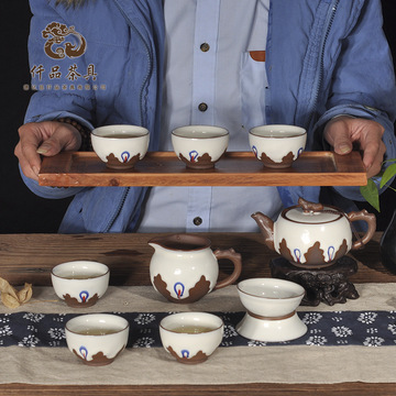 德化象牙白窑变复古流釉茶具 如意壶 整套功夫茶具礼盒套装批发