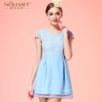 诺力米特2015夏装新款韩版修身高腰欧根纱短袖连衣裙女N150232