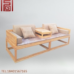 老榆木免漆仿古现代新中式实木明式罗汉床床榻禅意木质沙发直销
