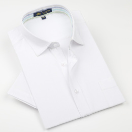 保罗琼诗男夏季商务正装修身透气彩麻衬衣高端亚麻短袖衬衫 白色