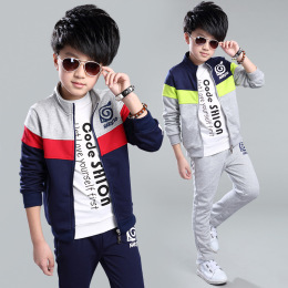 韩版男童拼色字母套装 春秋款童装 儿童运动两件套 纯棉运动套装