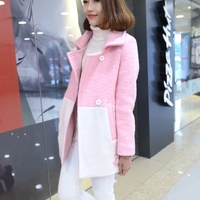 2015冬装新款韩版拼接加厚显瘦羊毛呢外套中长款大衣女