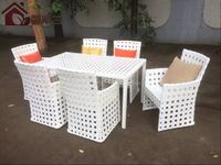馨斯兰 创意咖啡厅高档藤编藤椅子 铁艺休闲塑料藤编桌椅三五件套