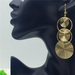 women earrings 欧美复古耳环 夸张个性多圆环钱币耳环 耳饰金色