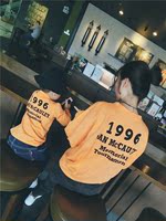 2016原创韩版亲子装秋装一家三口橘色字母纯棉长袖t恤母子母女装
