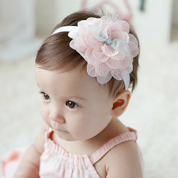 韩版绿色黄色白色新款手工缝制宝宝花朵蕾丝婴儿发饰公主发带
