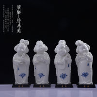 中式白瓷手绘唐朝仕女摆件陶瓷人物禅意会所客厅家具店装饰摆设