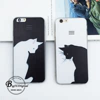 苹果6s简约黑白猫手机壳 情侣iphone6 plus日系浮雕 原创意保护套