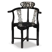 现代新中式黑色实木彩绘艺术创意围椅休闲椅沙发椅子圈椅洽谈桌椅