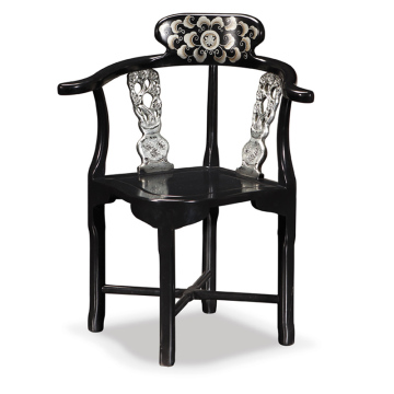 现代新中式黑色实木彩绘艺术创意围椅休闲椅沙发椅子圈椅洽谈桌椅