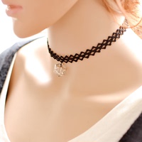 锁骨链短款蕾丝方块颈带特价包邮项链黑绳韩国复古简约女学生脖链