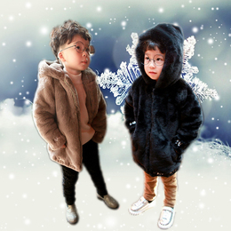 儿童皮草大衣 男童兔毛外套2016冬季新款韩版男女连帽加厚风衣潮