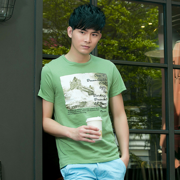 新款夏季流行男装短袖T恤 青少年纯棉圆领男士半袖韩版潮印花体恤