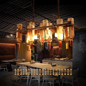 北境美式复古创意彩色酒瓶子餐厅咖啡厅酒吧网咖吧台艺术玻璃吊灯