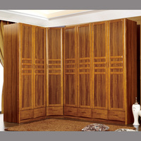 现代中式实木衣柜转角衣柜 自由组合衣橱橡木2.4米高衣柜卧室家具
