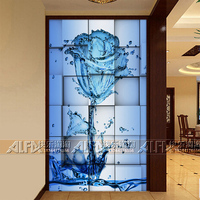 活动艺术玻璃 玄关背景墙 屏风隔断3D钢化深刻工艺玻璃百合玫瑰花