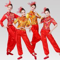 民族演出服现代舞蹈服装红色秧歌服成人打鼓服演出服装女秧歌服