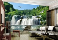 山水瀑布风景大型壁画电视沙发背景墙墙纸壁纸无缝整张墙布3D立体