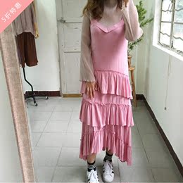 2016秋夏新韩国东大门代购awesome plain吊带连衣裙名媛蛋糕长裙