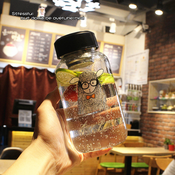 韩版创意可爱大容量玻璃杯子带盖过滤泡花茶男女学生便携随手水杯