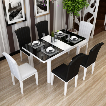 餐桌椅组合6人4人简约现代伸缩餐桌钢化玻璃客厅环保家具