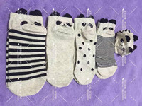 2016秋季新款出口棉质后跟带熊猫可爱卡通纯棉舒适女士短袜