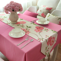 田园风粉红色加厚全棉布艺餐桌布盖布茶几台布电视柜桌旗 可定制