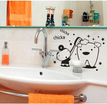 可移除墙贴卫生间浴室随意贴刷牙贴可爱卡通搞笑贴玻璃镜面贴防水