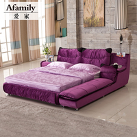 高贵紫色榻榻米床布床婚床现代简约软床1.8米大床家具布艺床拆洗