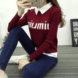 2016春季韩版新款时尚字母可爱女学生女士毛衣针织衫衬衫打底衫