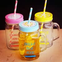 韩国创意个性带盖公鸡杯情侣透明吸管梅森杯柠檬果汁饮料玻璃水杯