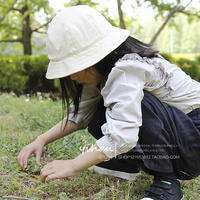 日系儿童纯棉渔夫帽纯色圆顶帽 小学生盆帽4-10岁小孩遮阳帽子夏