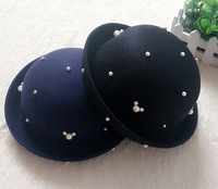女童帽子韩版春秋季儿童渔夫帽小女孩毛妮珍珠盆帽3-10岁公主礼帽